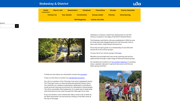 Screenshot of the Stokesley & District U3A website