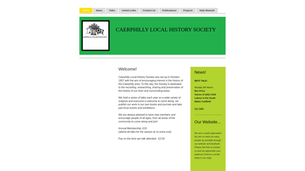 Screenshot of the Caerphilly Local History Society website