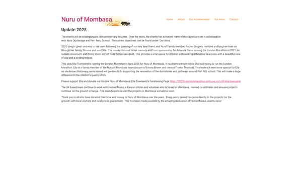 Screenshot of the Nuru Of Mombasa website