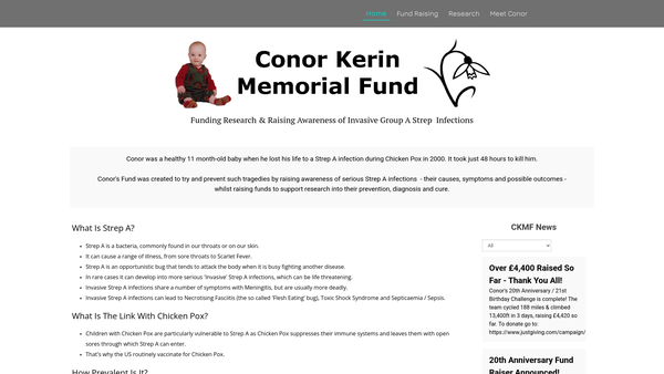Screenshot of the The Conor Kerin Memorial Fund website