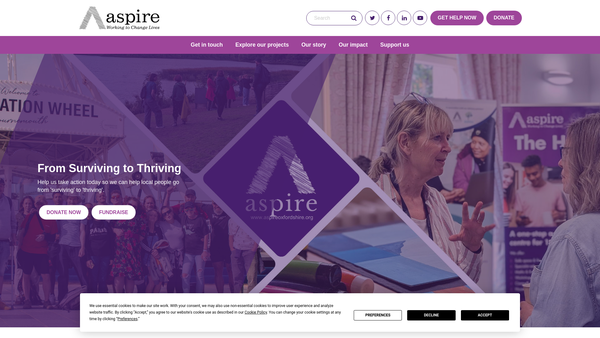 Screenshot of the Aspire Oxfordshire Community Enterprise Limited website