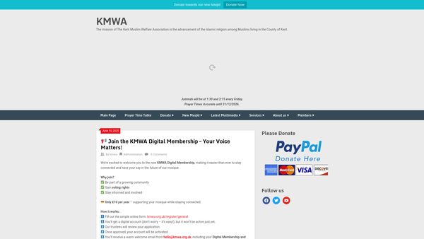 Screenshot of the Kent Muslim Welfare Association Limited website