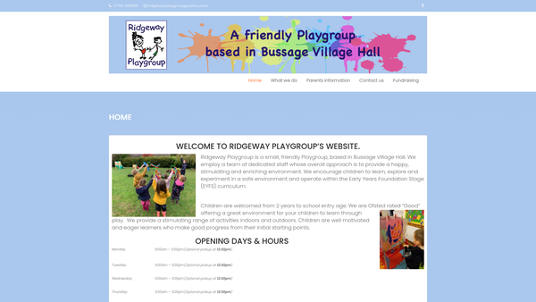Screenshot of the Ridgeway Playgroup Limited website