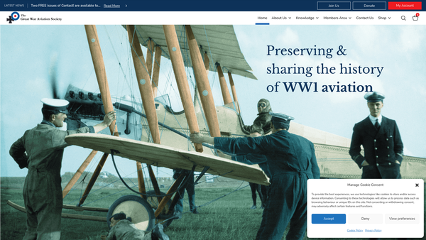 Screenshot of the The Great War Aviation Society website