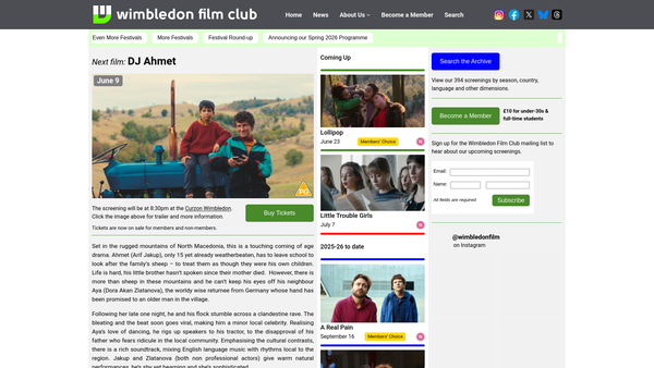 Screenshot of the Wimbledon Film Club website