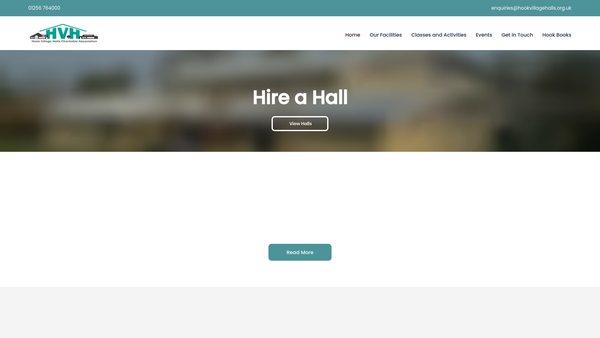 Screenshot of the Hook Village Halls Charitable Association website