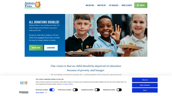 Screenshot of the The Akshaya Patra Foundation UK website