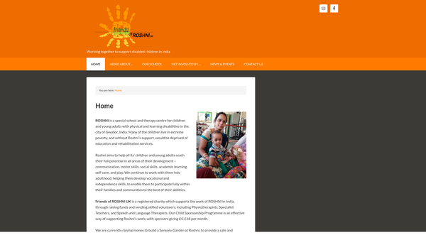 Screenshot of the Friends Of Roshni UK website