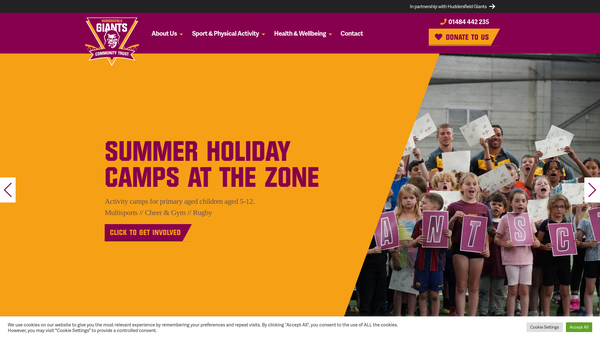 Screenshot of the Huddersfield Giants Community Trust Ltd website
