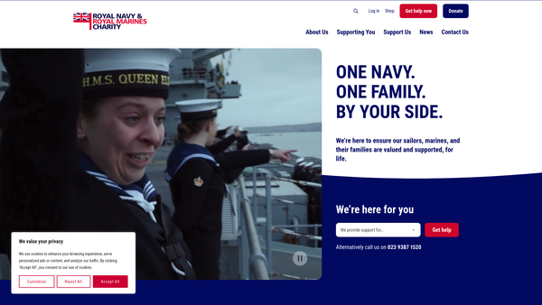 Screenshot of the The Royal Navy And Royal Marines Charity website