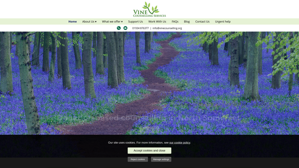 Screenshot of the Vine Counselling Services website