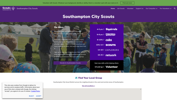 Screenshot of the Southampton City District Scout Council website