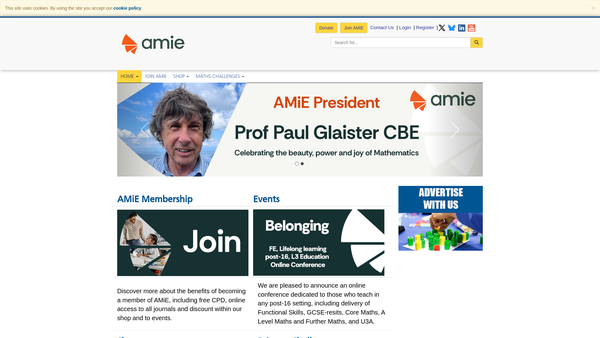 Screenshot of the Association for Mathematics in Education website