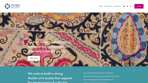 Screenshot of the An-Nisa Society website