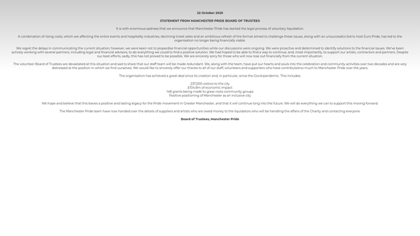 Screenshot of the Manchester Pride Limited website