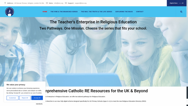 Screenshot of the Teachers' Enterprise In Religious Education website