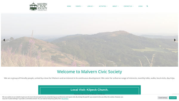 Screenshot of the Malvern Civic Society website