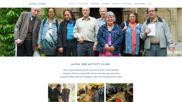 Screenshot of the Alpha One Activity Clubs website