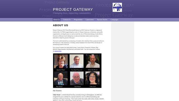 Screenshot of the Project Gateway UK Trust website