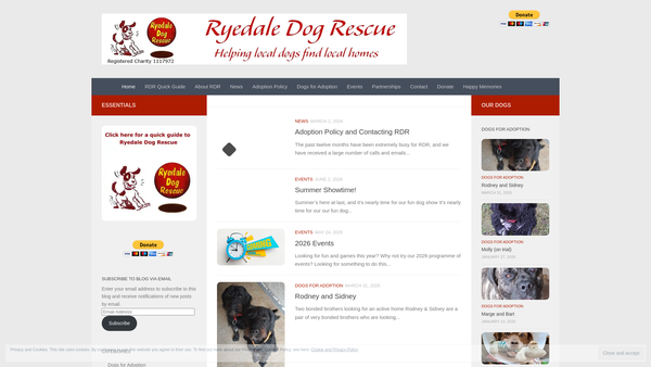 Screenshot of the Ryedale Dog Rescue website