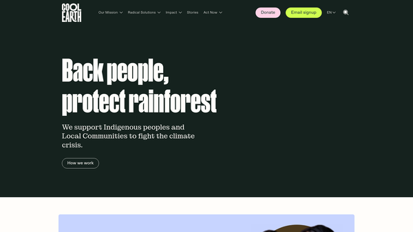 Screenshot of the Cool Earth Action website