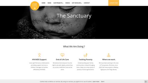 Screenshot of the Love Light Romania Aid website