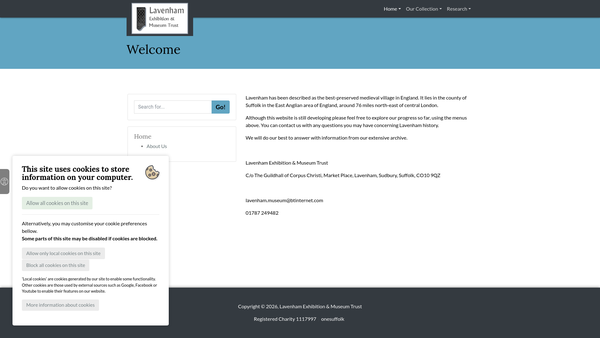 Screenshot of the Lavenham Exhibition And Museum Trust website
