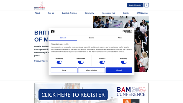 Screenshot of the The British Academy Of Management website