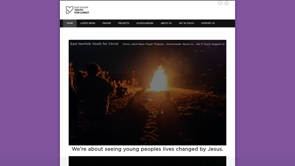 Screenshot of the East Norfolk Youth For Christ website