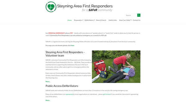 Screenshot of the Steyning Area First Responders Trust website