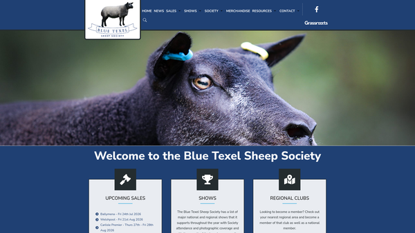 Screenshot of the Blue Texel Sheep Society website