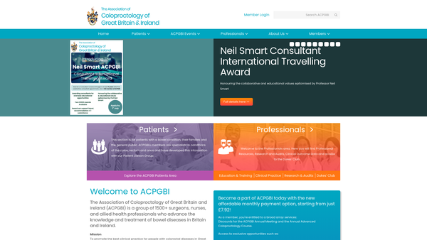 Screenshot of the The Association Of Coloproctology Of Great Britain And Ireland website