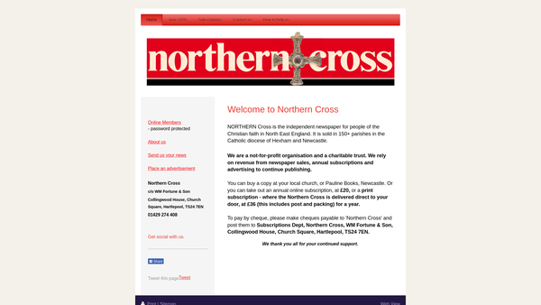 Screenshot of the Northern Cross website