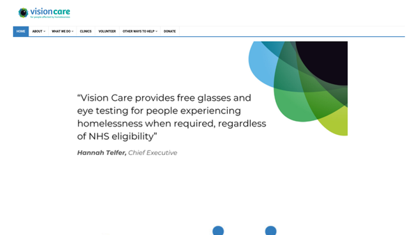 Screenshot of the Vision Care For Homeless People website
