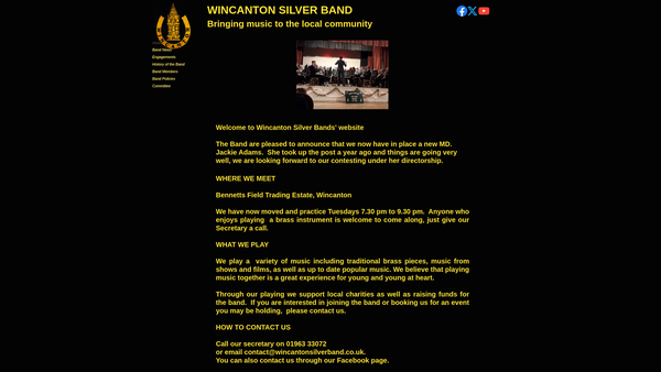 Screenshot of the Wincanton Silver Band website