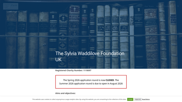 Screenshot of the Sylvia Waddilove Foundation UK website