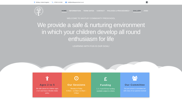 Screenshot of the Whitley Community Pre-School website