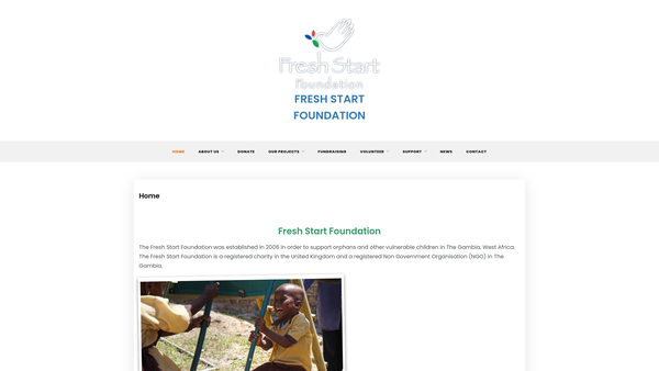 Screenshot of the Fresh Start Foundation website