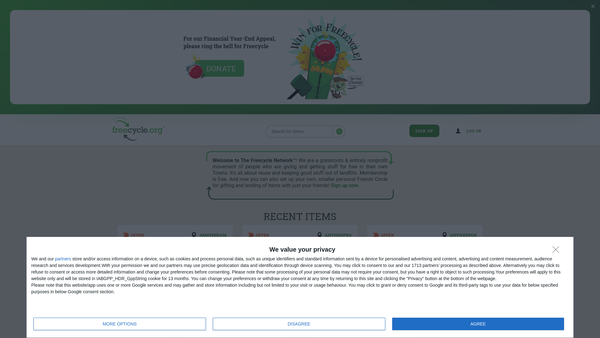 Screenshot of the Freecycle UK website