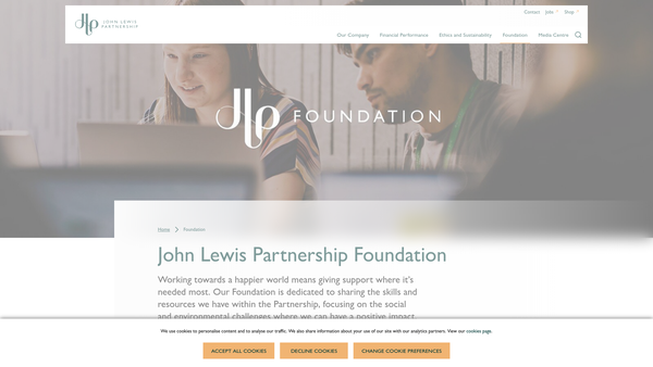 Screenshot of the John Lewis Partnership Foundation website