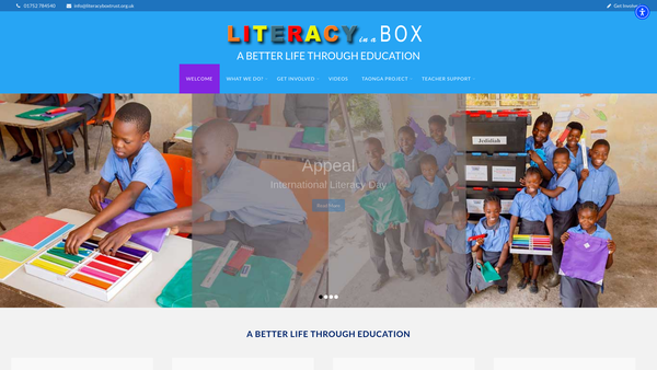Screenshot of the Literacy In A Box Trust website