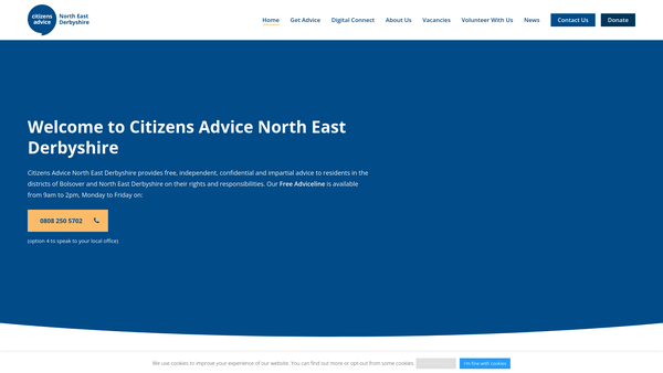 Screenshot of the Citizens Advice North East Derbyshire website
