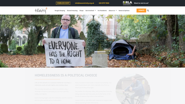 Screenshot of the Trinity Homeless Projects website