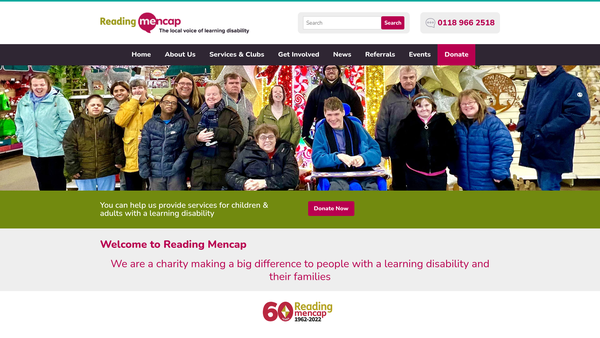 Screenshot of the Reading Mencap website