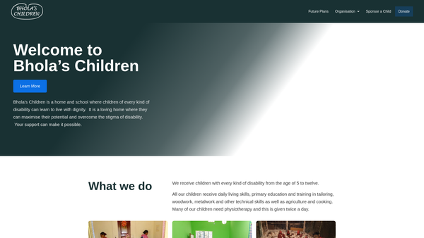 Screenshot of the Bhola's Children website