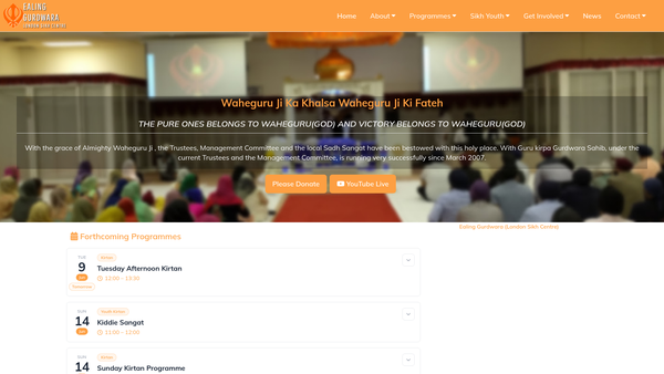 Screenshot of the London Sikh Centre (Ealing) website