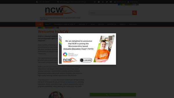 Screenshot of the New College Worcester website