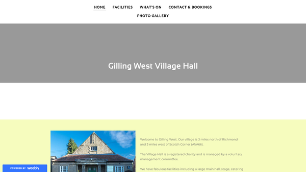 Screenshot of the Gilling West Village Hall website
