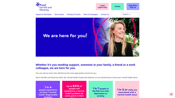 Screenshot of the Norfolk and Waveney Mind website