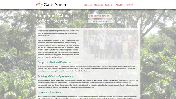 Screenshot of the Cafe Africa Trust website
